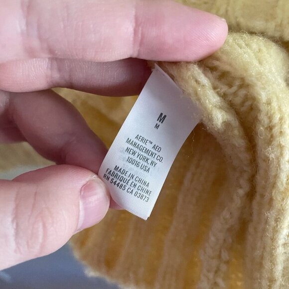 Aerie Wmn M Yellow Wool Blend Crew Neck Happy Place Oversized Cable Knit Sweater - Picture 9 of 11